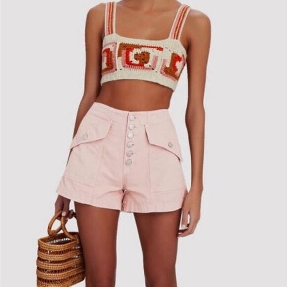 Veronica Beard Robbie Button-Front Canvas Cotton Rosewood Pink Shorts Size 24 - Picture 1 of 8